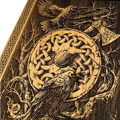 HUNINN ET MUNINN, DÉCORATION MURALE, BOIS 32X46CM