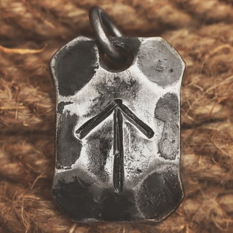 TEIWAZ, FORGED IRON RUNE PENDANT, IRON