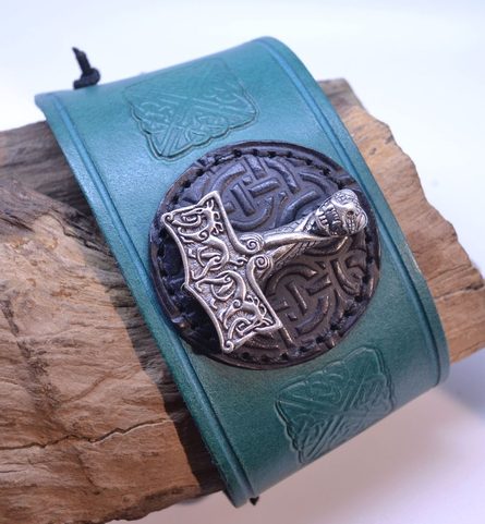 VIKING LEATHER BRACELET, THOR'S HAMMER OSEBERG