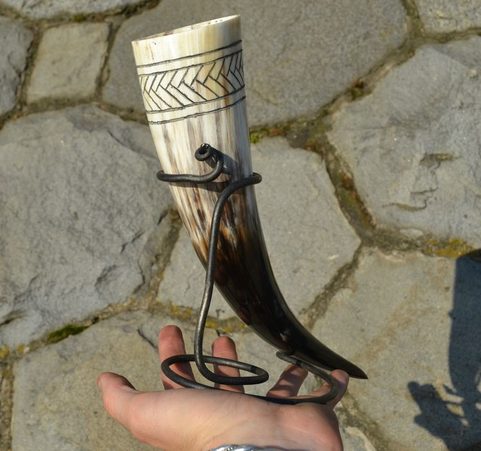 FISHBONE, CARVED SLAVIC DRINKING HORN