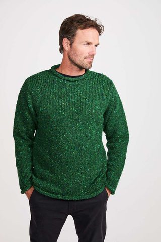 IRISH FISHING SWEATER, ARAN, GREEN