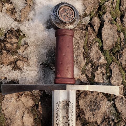 FLORAL ONE-HANDED SWORD ETCHED FULL TANG, SHARP