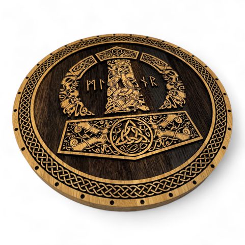 MJÖLLNIR - HAMMER OF THOR, WOODEN WALL PICTURE 32CM