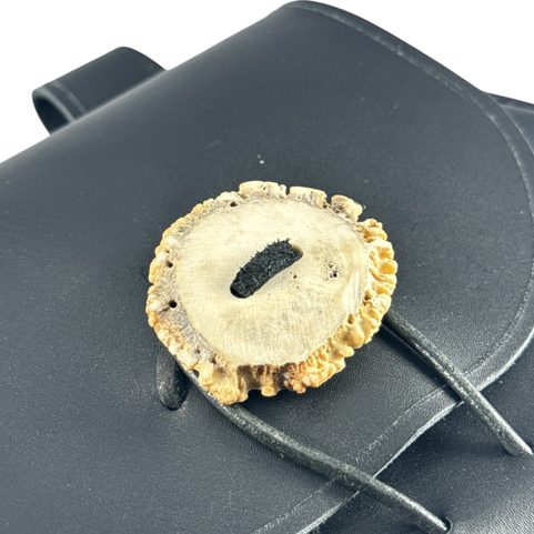 MEDIEVAL LEATHER BAG WITH ANTLER, BLACK