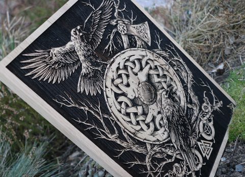 HUGINN ET MUNINN - DÉCORATION MURALE, 30X40, BOIS