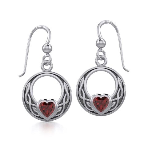 CELTIC KNOT SILVER EARRINGS WITH GARNET