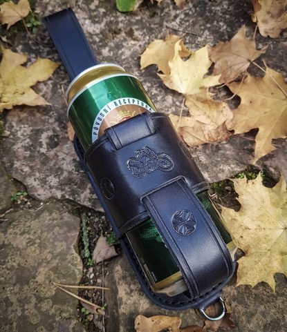 BIKER, LEATHER BEER HOLSTER KOOZIE