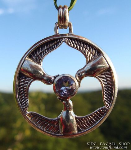 DREI VÖGEL DER GÖTTIN RHIANNON, SILBERANHÄNGER MIT AMETHYST, AG 925