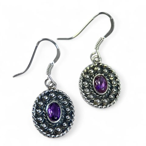 DOMINIA, SILVER ANTIQUE EARRINGS, AMETHYST, AG 925/1000