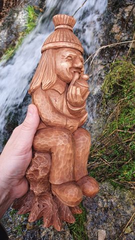 VODNIK - WATER SPIRIT - VODYANOY, WOODEN CARVED FIGURE FROM THE CARPATHIANS