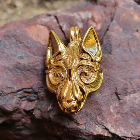 VIKING WOLF FENRIR PENDANT, GOLD PLATED
