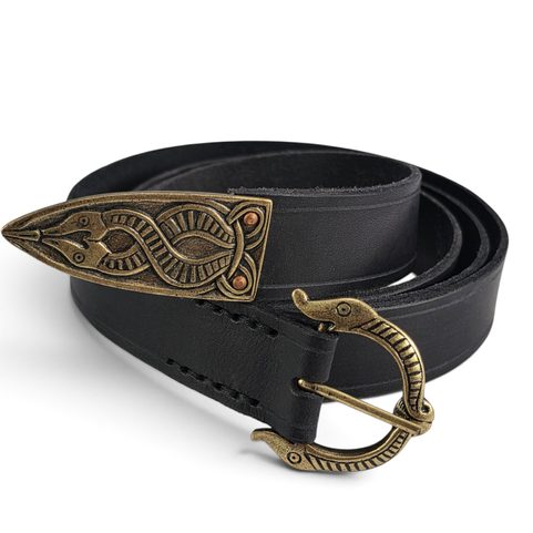 VIKINGER-GÜRTEL AUS LEDER, BESTIE BORRE, SCHWARZ