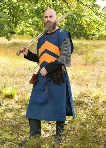 MEDIEVAL TABARD WITH STRIPES, BLUE-YELLOW