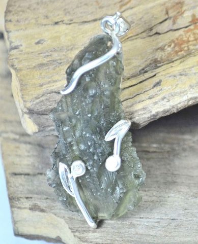TERRA BOHEMIA, RAW MOLDAVITE PENDANT, STERLING SILVER