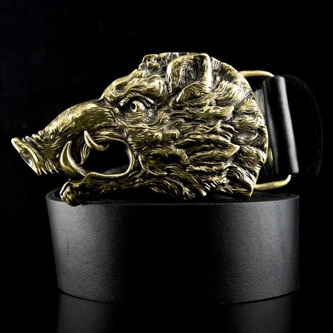WILD BOAR, BELT BUCKLE, BRASS