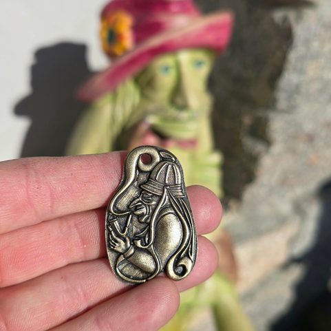 VODNIK, SLAVIC WATER SPRITE, PENDANT, ZINC, ANTIQUE BRASS