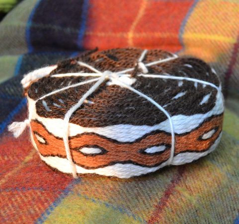 VIKING OR SLAVIC TABLET WOVEN BELT, BROWN AND WHITE