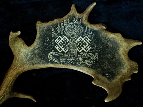 PATH OF A WARRIOR, ENGRAVED ANTLER