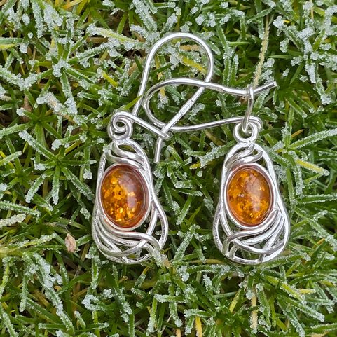 WARTA, SILVER EARRINGS, AMBER, AG 925