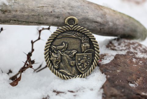 KING PREMYSL OTAKAR II., PENDANT, ZINC, ANT. BRASS