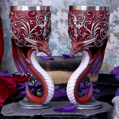 DRAGONS DEVOTION TWIN DRAGON HEART SET OF TWO GOBLETS