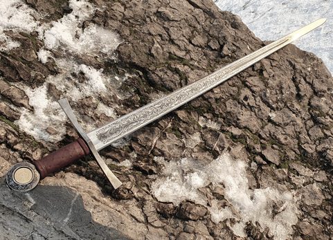 FLORAL ONE-HANDED SWORD ETCHED FULL TANG, SHARP