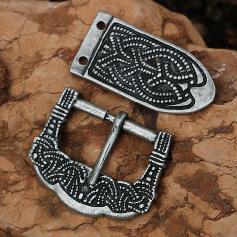 VIKING BUCKLE AND STRAP END, GOKSTAD, ZINC, REPLICA