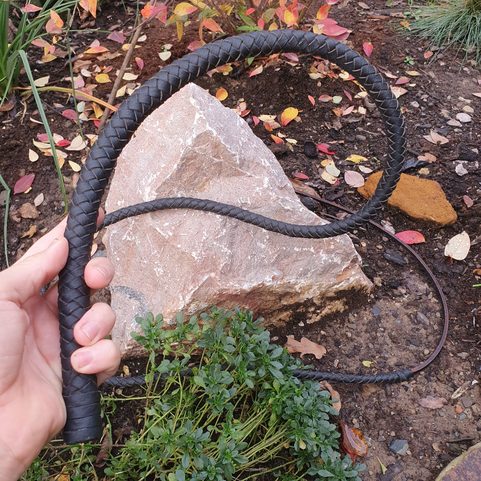 BRAIDED LEATHER COW WHIP, BLACK