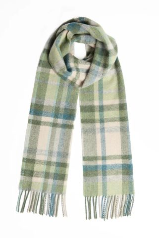 IRISH SCARF, FOXFORD GREEN, TURQUOISE &AMP; CREAM TARTAN LAMBSWOOL