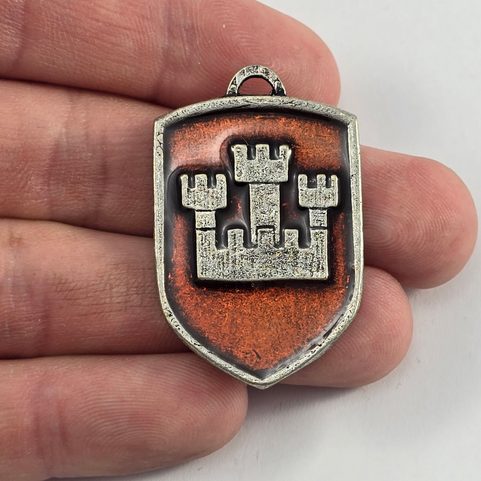 PRAGUE, MEDIEVAL COAT OF ARMS IN SHIELD, 14TH CENTURY, ZINC, ENAMEL