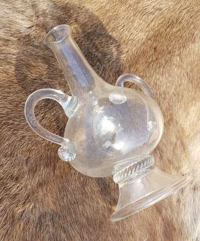 VASE WITH HANDLES, WHITE GLASS