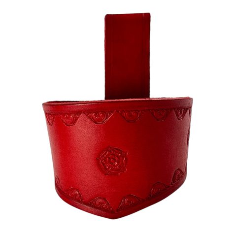 FLOWER, LEATHER DRINKING HORN HOLDER, RED