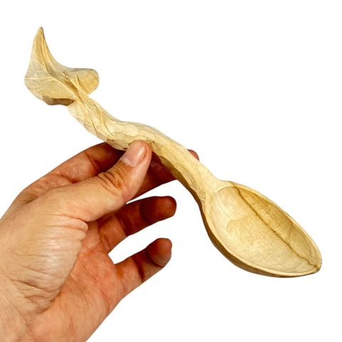 WOODEN CARVED SPOON, LIME LEAF
