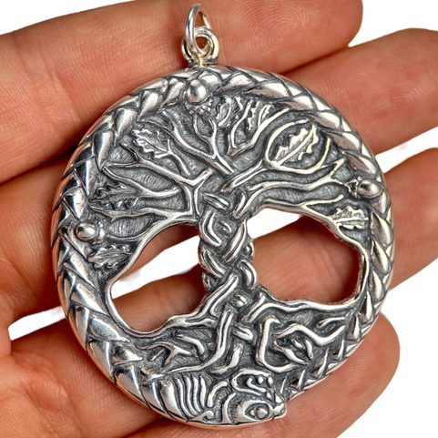 KELTISCHE EICHE HEILIGER BAUM DES LEBENS ANHÄNGER SILBER 925, 27G