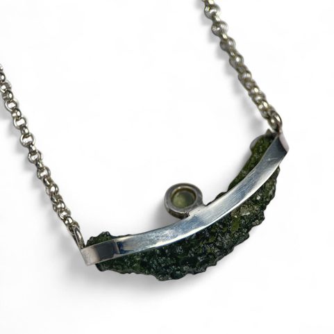 BAT, NECKLACE - MOLDAVITE, STERLING SILVER 925/1000