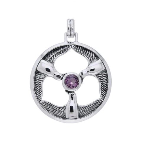 DREI VÖGEL DER GÖTTIN RHIANNON, SILBERANHÄNGER MIT AMETHYST, AG 925