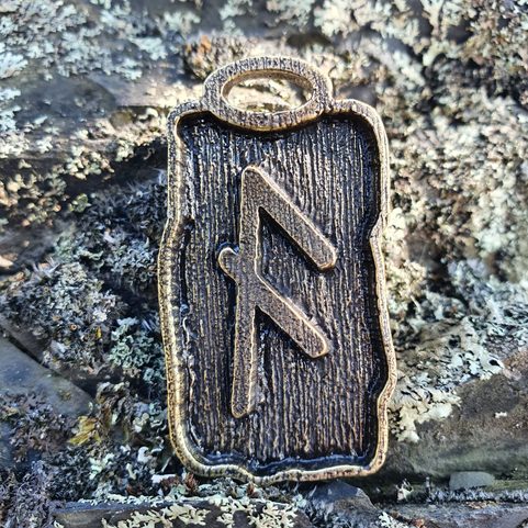 ANSUZ - PENDENTIF RUNE, ZINC, ANT. LAITON