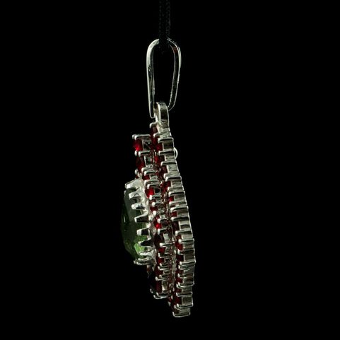 MOLDAU, MOLDAVITE, GARNET, SILVER PENDANT