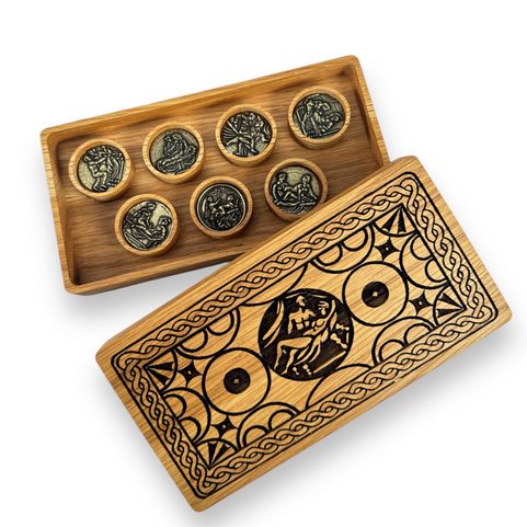 SPINTRIAE, JETONS ROMAINS ET BOÎTE EN BOIS - 7 JOURS DE PLAISIR À L'ANCIENNE