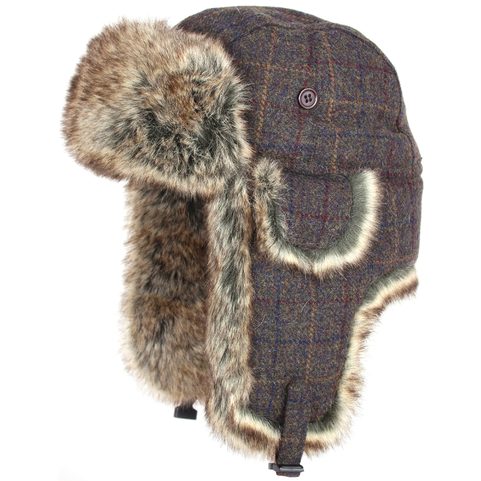 WOOL BLEND TRAPPER HAT BROWN CHECK