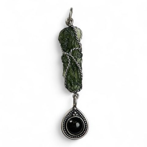GALAXA, PENDENTIF, MOLDAVITE ARGENT 925/1000