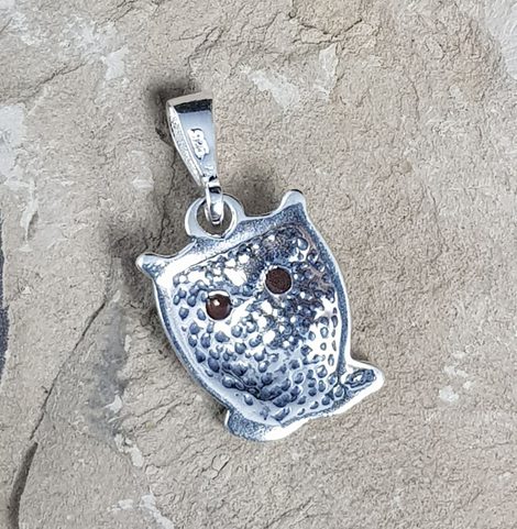 HIBOU, AMBRE ET ARGENT, PENDENTIF