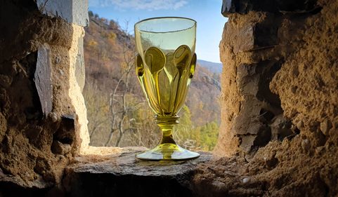 PERCHTA, BOHEMIAN MEDIEVAL GOBLET, GREEN FOREST GLASS