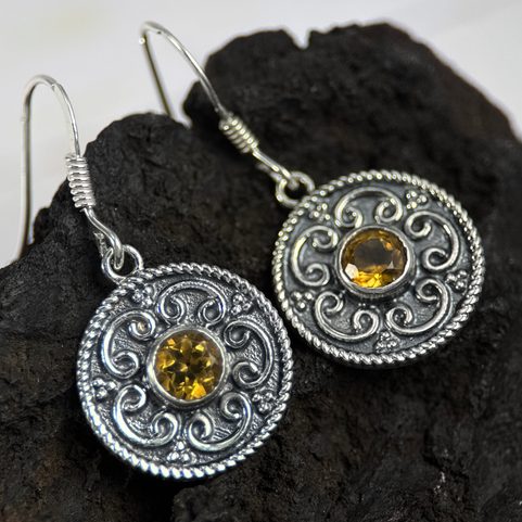 NATURA, SILVER EARRINGS, CITRINE , AG 925/1000