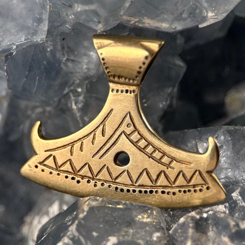 BEARDED AXE OF PERUN, BRASS SLAVIC PENDANT