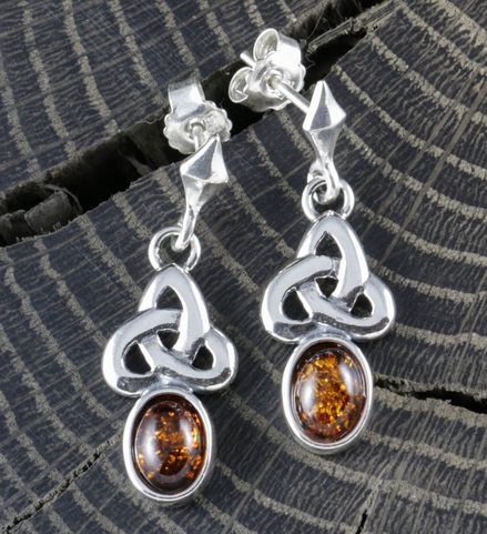 CELTICA, AMBER, EARRINGS, STERLING SILVER