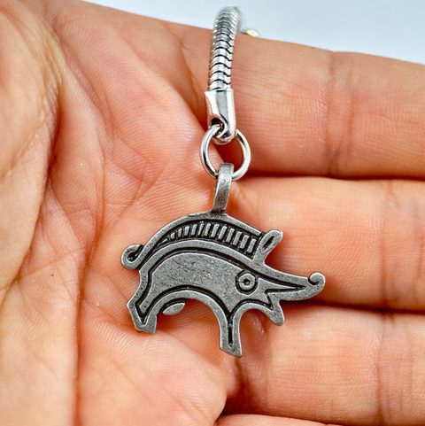 BOAR KEYCHAIN, ZINC ANTIQUE SILVER, GERMANS