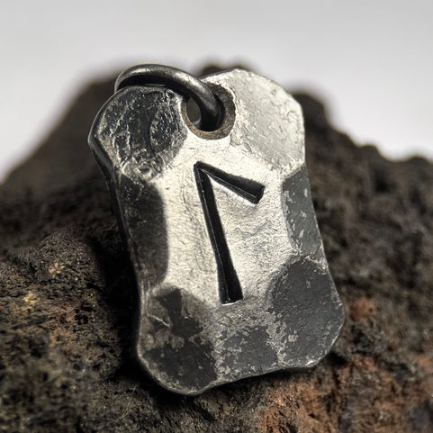 LAGUZ, FORGED IRON RUNE PENDANT