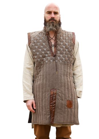 GAMBESON SANS MANCHES AVEC DÉTAILS FAITS MAIN, MARRON