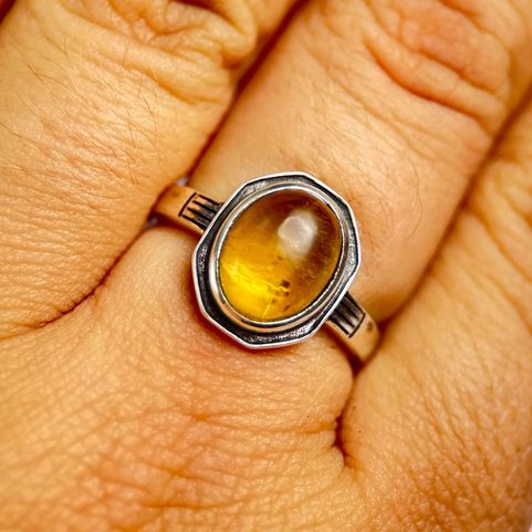 MEDIEVAL SILVER RING, CITRINE, AG 925/1000